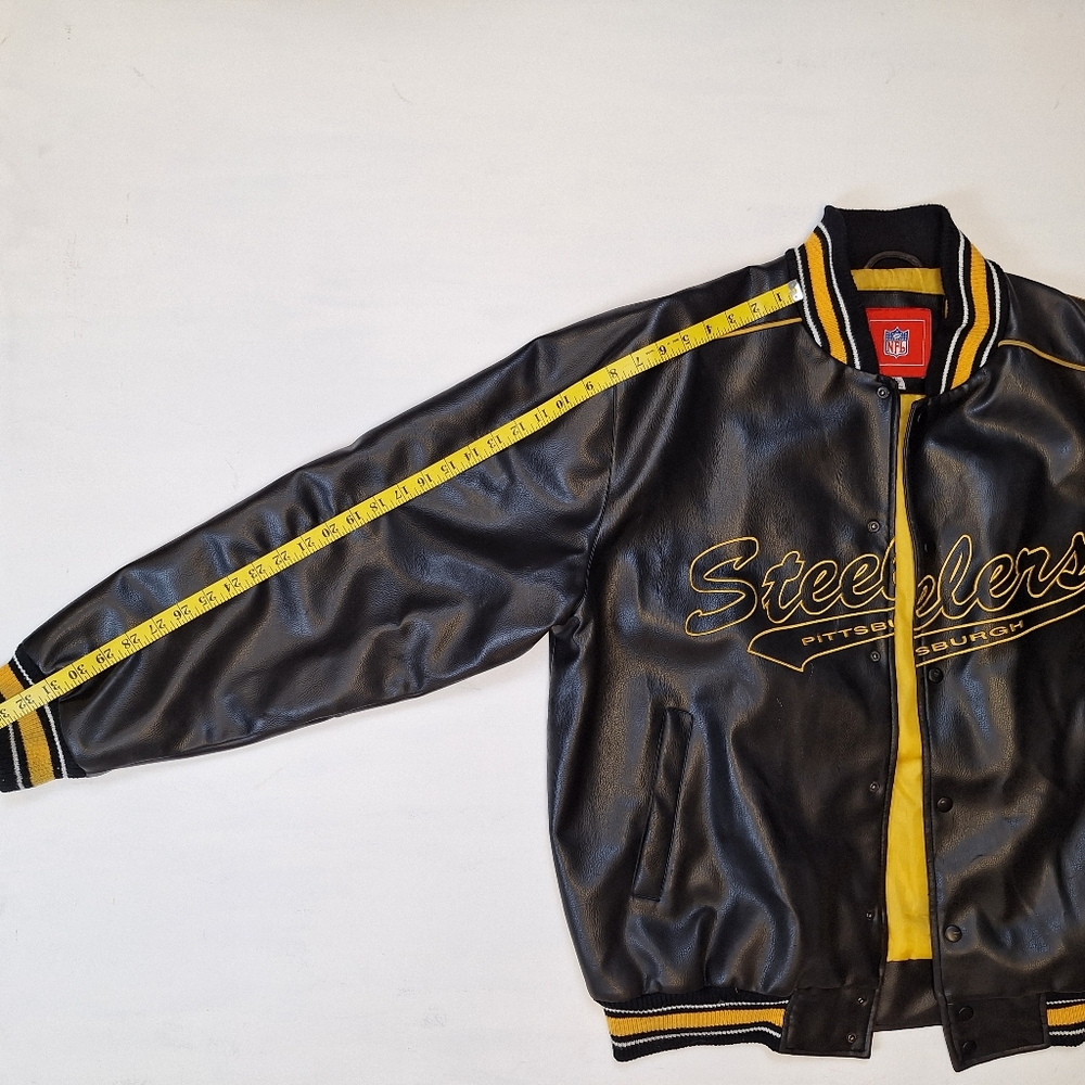 NFL Pittsburgh Steelers Black Faux Leather Jacket with gold detail - Picture 5 of 9